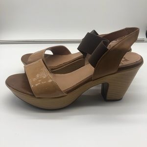 WONDERS Tan & Brown Slingback Block Heel Sandal Women’s Dress Shoes Size 8.5